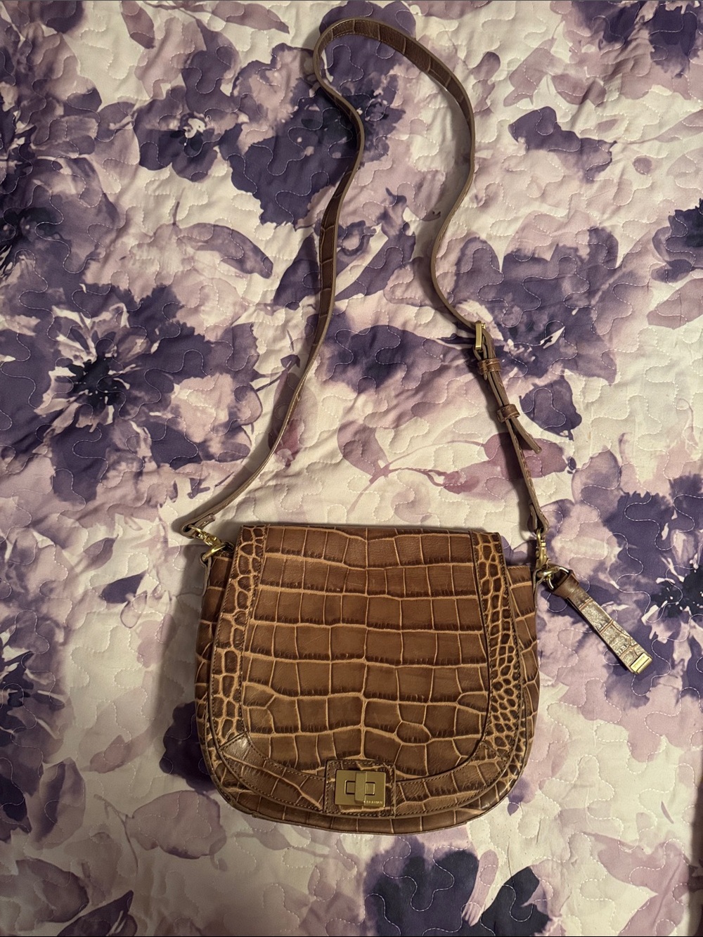 Brahmin Brown Croc-Embossed Saddle Crossbody